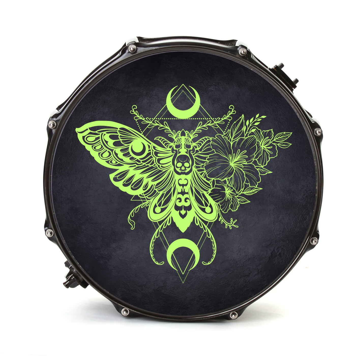 Nachleuchtender Bassdrumfell-Aufkleber mit Moth-Design