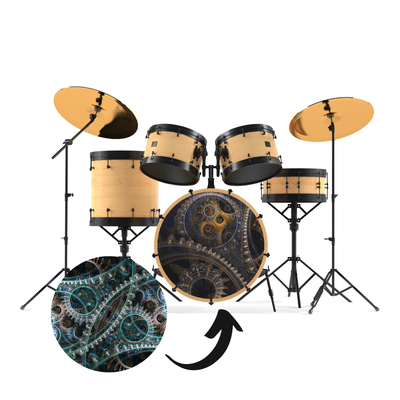 Bassdrumfell-Aufkleber mit Steampunk-Design (2er-Set)